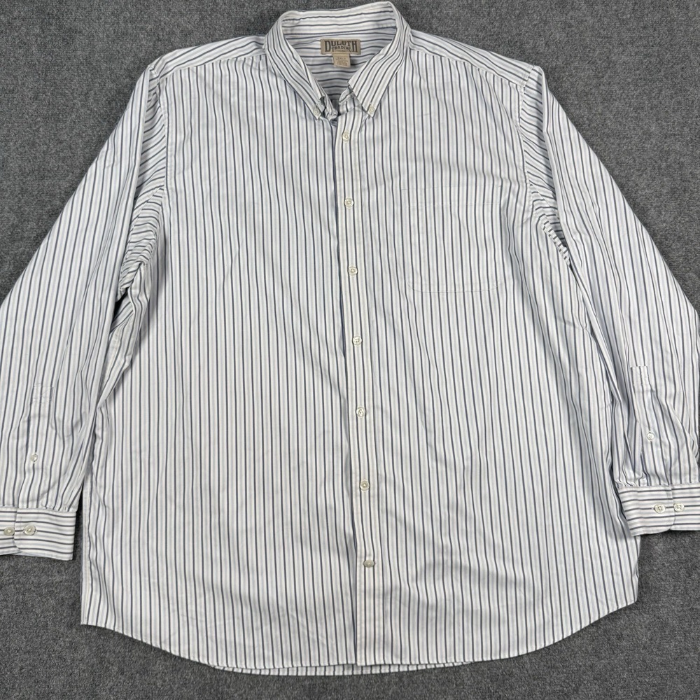 Duluth Trading Co Shirt Mens 3XLT Blue White Striped Long Sleeve Cotton Work